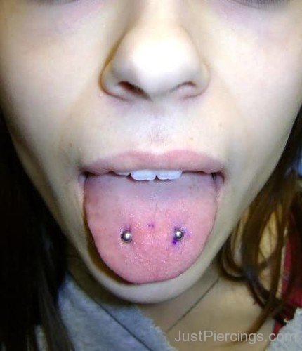 Horizontal Tongue Piercing With Silver 
