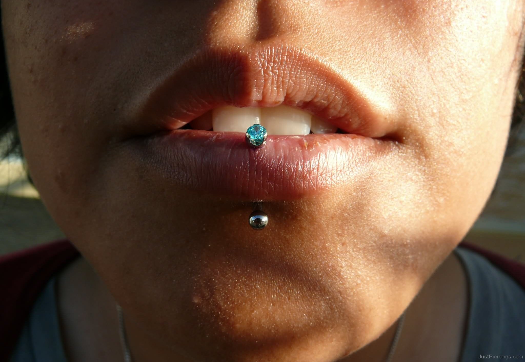 Vertical Labret Mouth Piercing With Barbell