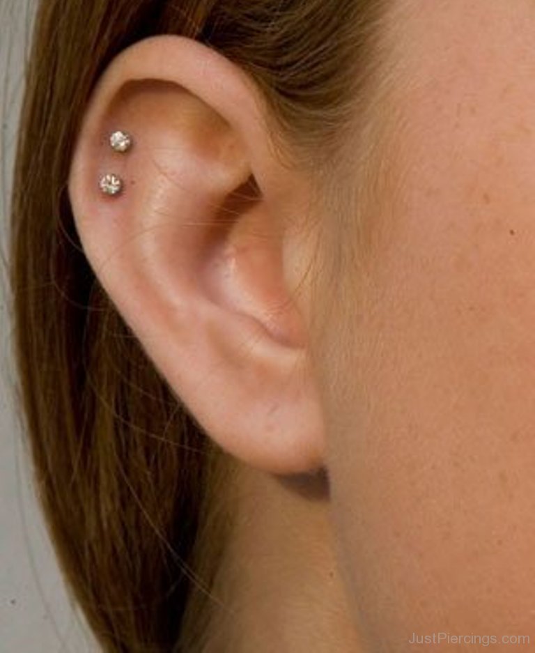Dual Cartilage Piercing With Diamond Studs