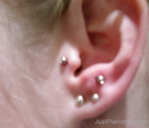 Tragus Anti Tragus and Lobe Piercing Close Up