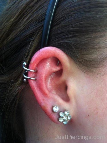 Beautiful Lobe And Helix Piercing