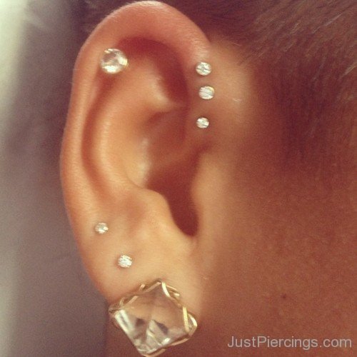 Beautiful Lobe Stud and Helix Piercings