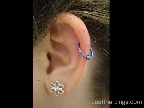 Coloured Helix And Lobe Piercing