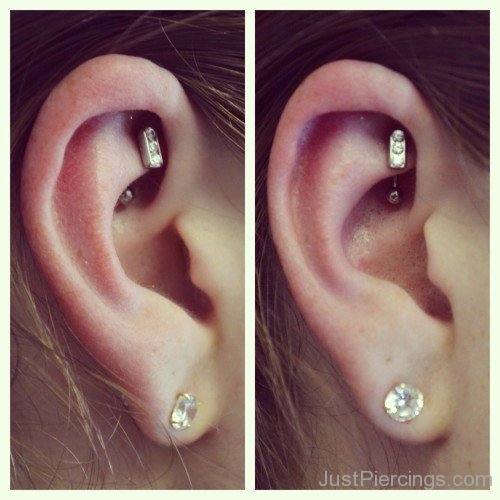 Diamond Lobe And Rook Piercing