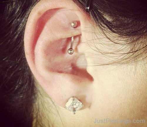 Diamond Lobe And Rook Piercing