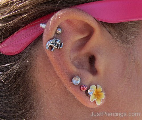 Elephant Helix And Lobe Flower Piercing