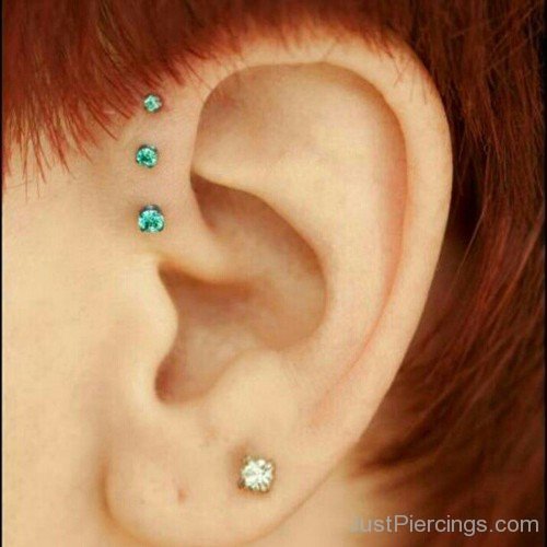 Green Helix And Lobe Piercing