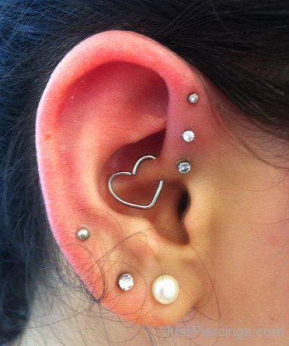 Heart Daith And White Lobe Piercing