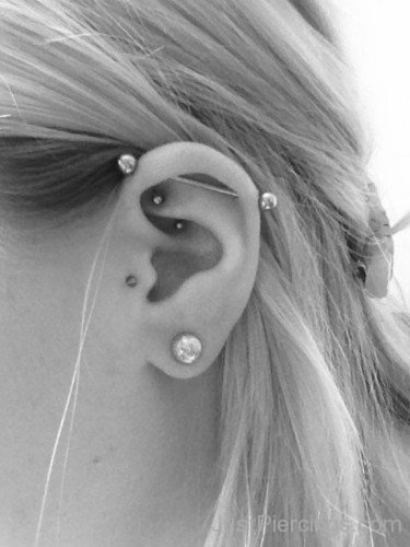 Industrial Lobe Rook And Tragus Piercing