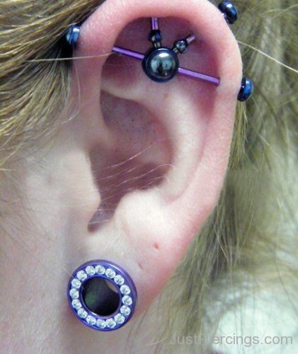 Purple Lobe And Industrial Piercing