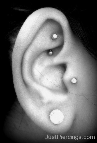 Rook Tragus And Lobe Piercing