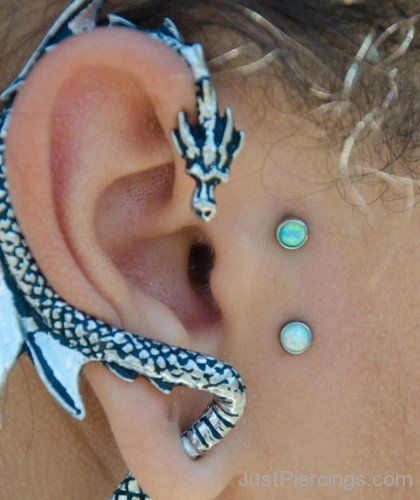 Snake Lobe And Tragus Piercing