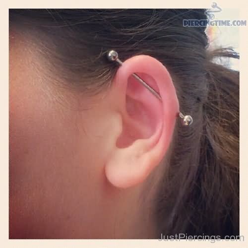 Left Silver Barbell Scaffold Piercing