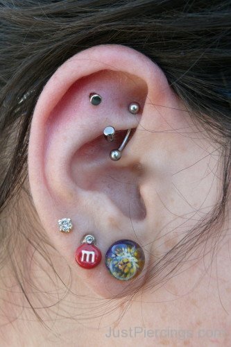 Amazing Orbital And Lobe Piercings