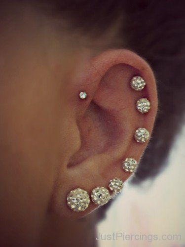 Helix Piercings With Diamonds