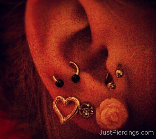 Snug Piercing With Circular Barbell Tragus And Lobe Piercing