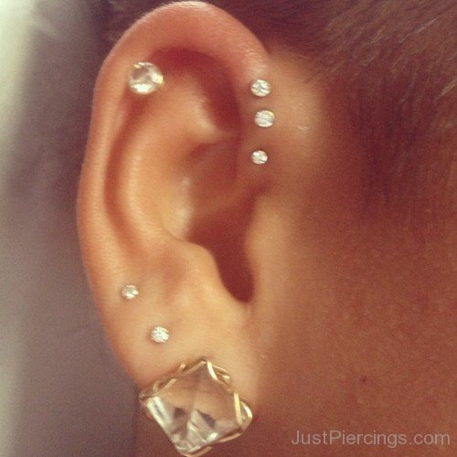 Beautiful Lobe Stud and Helix Piercings-JP123