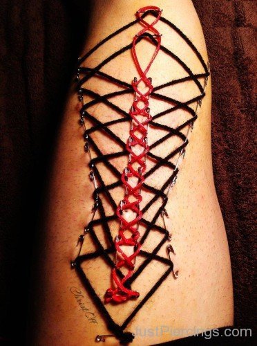 Black And Red Ribbon Corset Piercing- PN123