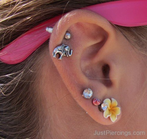 Flower Lobe and Helix Piercings-JP123