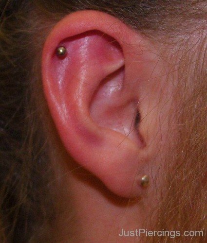 Helix Lobe Piercing With Gold Stud-JP123