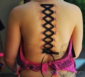 Black Corset Piercing On Girl Back-JP12307