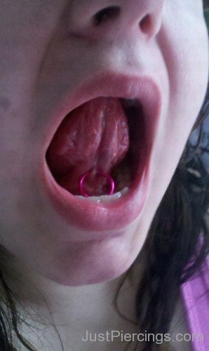 Tongue Frenulum Piercing With Pink Ring-JP12337