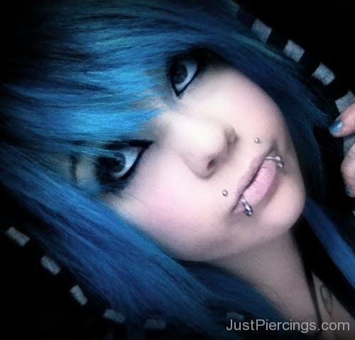 Blue Hair Girl With canine bites  Piercing