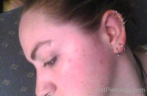 Triple Helix Hoops And Dual Lobe Piercing