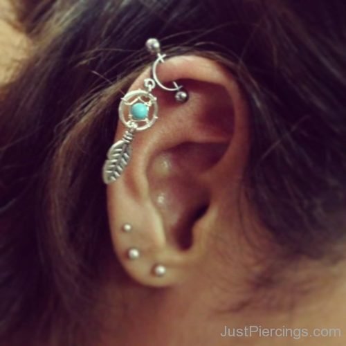 Amazing Triple Lobe And Dreamcatcher Cartilage Piercing-JP1003