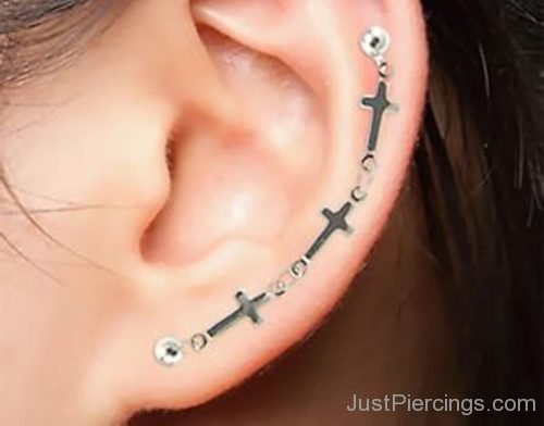 Cartilage Ear Piercing With Cross Jewelry-JP1027