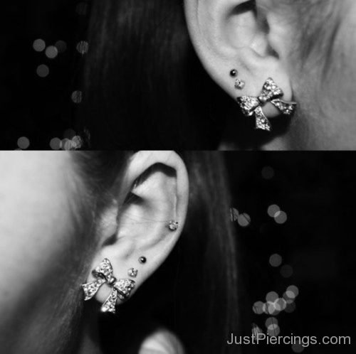 Cartilage Piercing And Tripple Lobe Piercing With Bow-JP1032