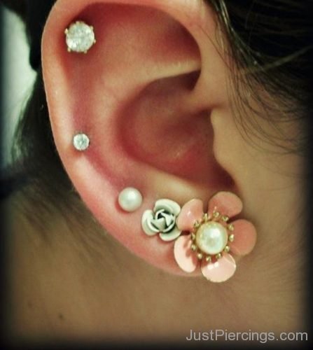 Cartilage Piercings With Flower Studs-JP1065