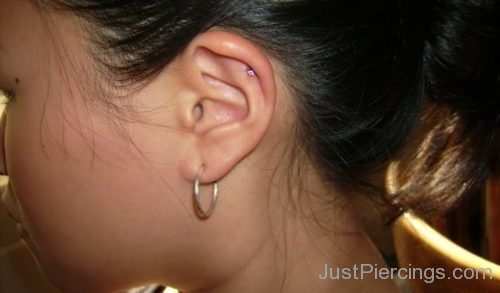 Catilage Piercing And Lobe Piercing With Ring-JP1069