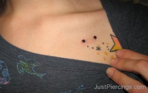 Collar Bone Piercing With Black Dermals And Tattoo-JP1074