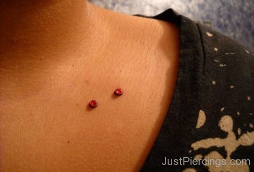 Collar Bone Piercing With Red Dermals-JP1095