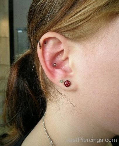 Conch Piercing And Dual Lobe Piercing For Girls-JP1049