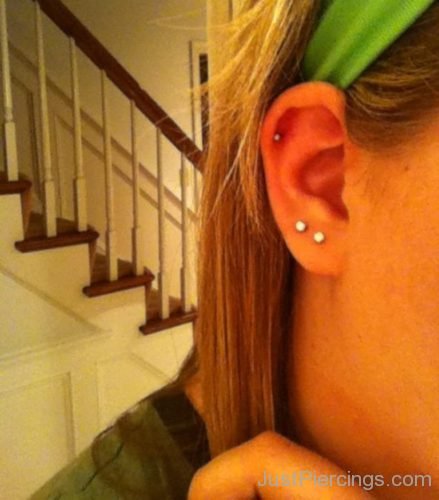 Dual Lobe And Cartilage Piercing For Girls-JP1090