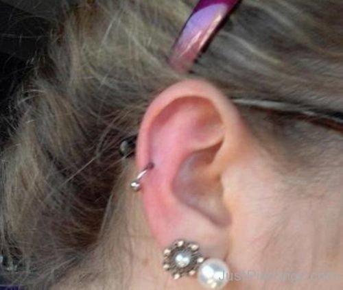 Dual Lobe And Cartilage Piercing On Girl Right Ear-JP1092