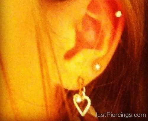 Dual Lobe And Cartilage Piercing With White Stud-JP1097