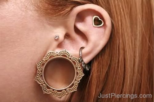 Ear Lobe And Heart Cartilage Piercing-JP111