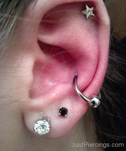 Helix Piercing With Star Stud And Conch Piercing-JP1110