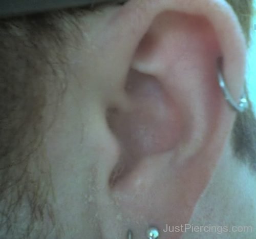 Lobe And Cartilage Ring Piercing On Left Ear-JP143