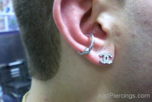 Lobe And Conch Piercing With Ring-JP1141