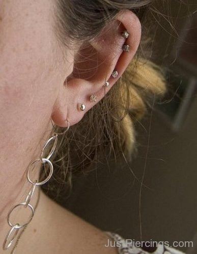 Lobe Piercing With Ear Ring And Cartilage Piercing-JP149