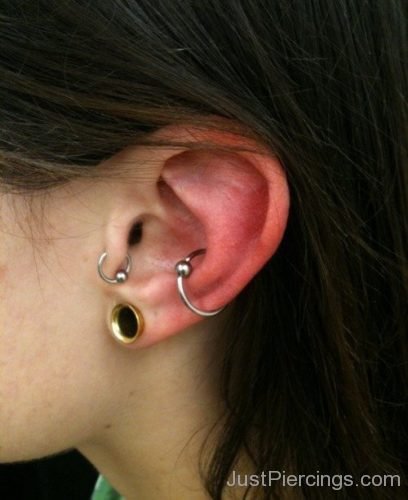 Tragus And Conch Piercing With Ball Closure Ring-JP1181