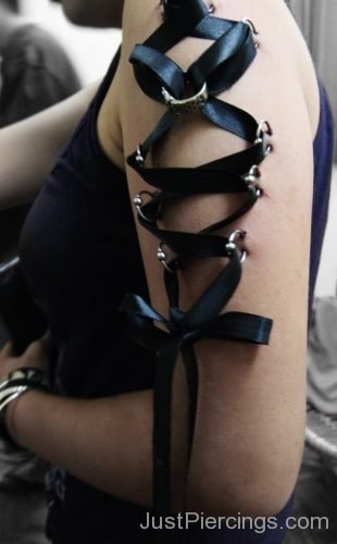 Awesome Corset Piercing With Black Ribbon-JP1012