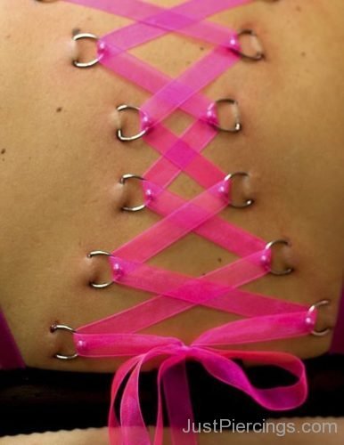Beautiful Corset Piercing With Pink Ribbon-JP1021