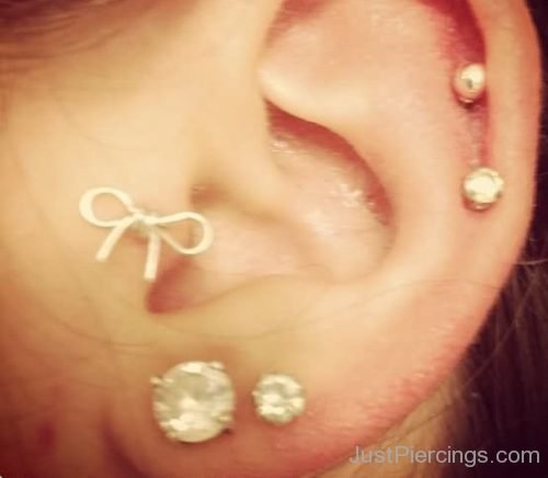 Bow Tragus And Ear Piercing with Crystal Studs-JP111