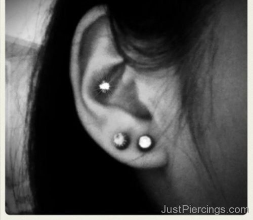 Conch And Dual Lobe Piercing For Girls