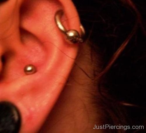 Conch Piercing And Helix Piercing With Ball Closure Ring-JP1059